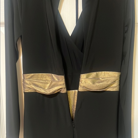 Lauren Ralph Lauren formal evening dress Black & gold long sleeves size 6 - Picture 7 of 9